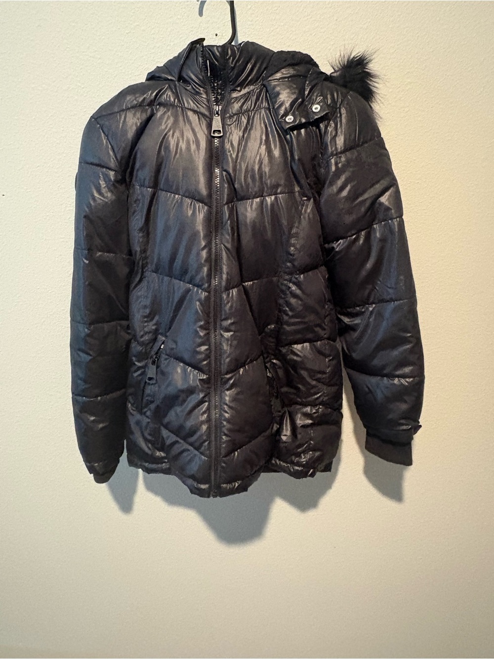Justice Black Puffer Jacket with Faux Fur Trim